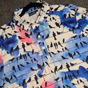 Men's Large Sunday Swagger Performance‎ Polo Shirt Crows Black Bird Watercolor